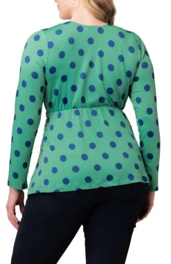 Abigail Long Sleeve Twist Top - Green Polka Dot - Plus