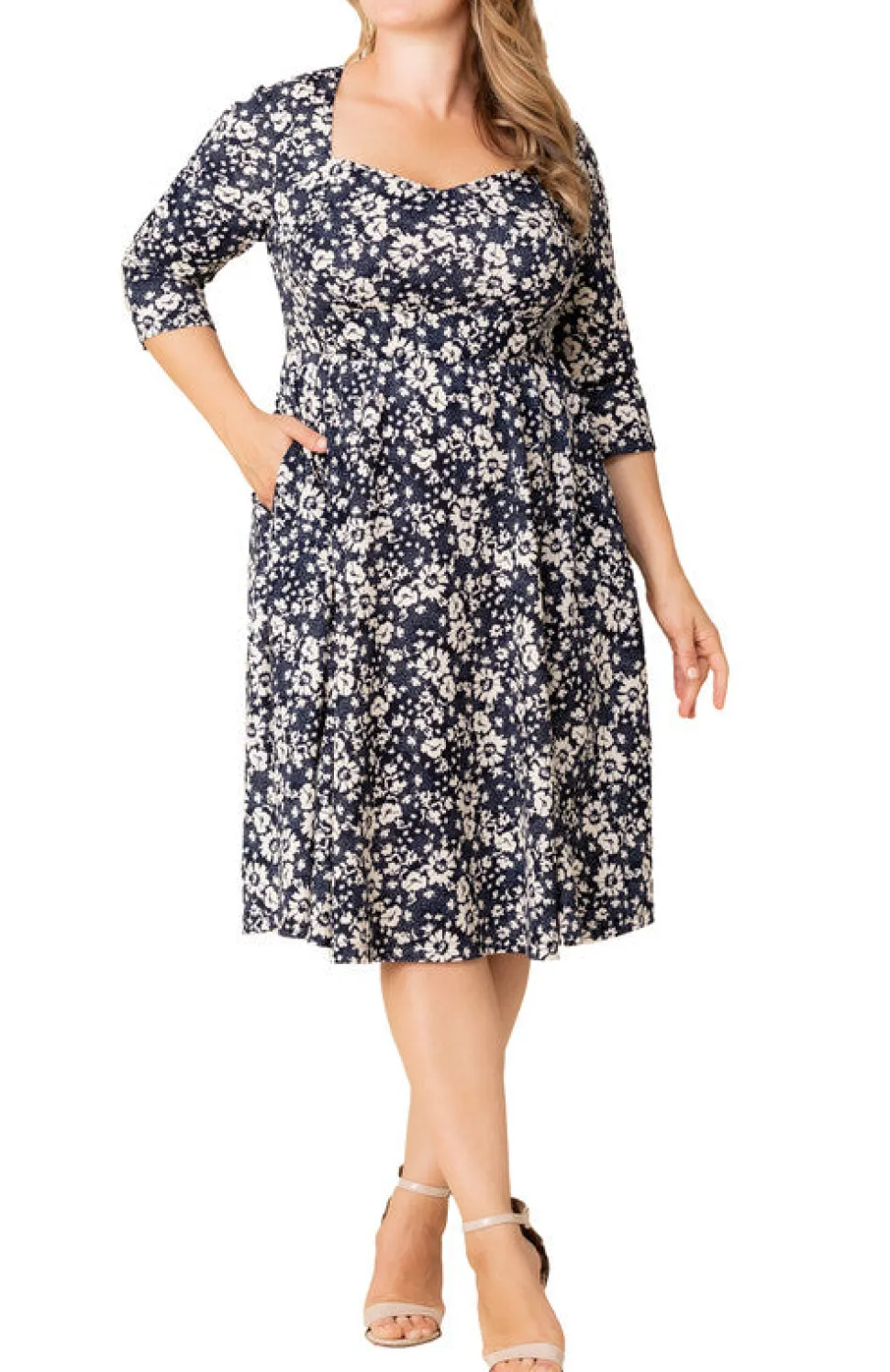 Aegean Blue Florals Royal Sweetheart Cocktail Dress - Plus