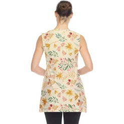 Beige Floral Sleeveless Tunic Top