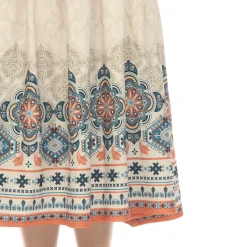 Beige Pleated Skirt with Border Prints