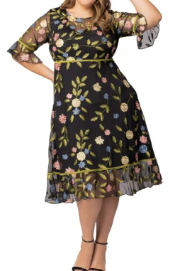 Black Blossom Print Wildflower Embroidered Dress - Plus