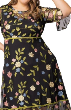 Black Blossom Print Wildflower Embroidered Dress - Plus