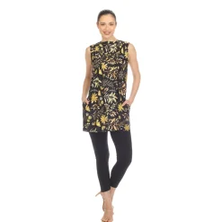 Black Floral Sleeveless Tunic Top