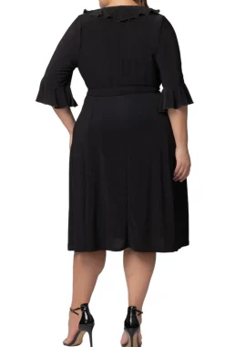 Black Noir Barcelona Midi Wrap Dress - Plus