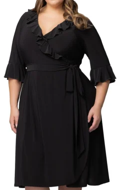 Black Noir Barcelona Midi Wrap Dress - Plus