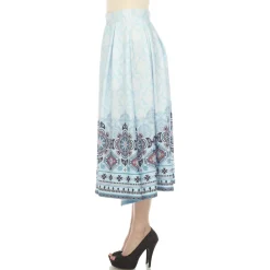 Blue Pleated Skirt with Border Prints