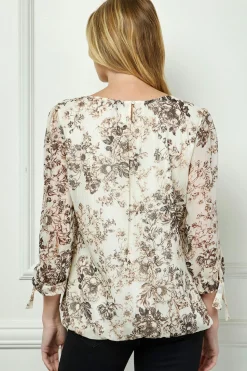 Bubble Hem 3/4 Tie Sleeve Blouse - Eggshell