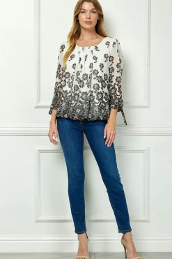 Bubble Hem 3/4 Tie Sleeve Blouse in Ivory