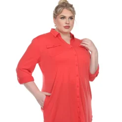Button Down Stretchy Tunic - Plus