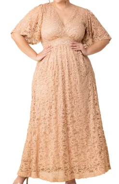 Champagne Luminous Sequin Lace Long Gown - Plus