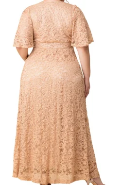 Champagne Luminous Sequin Lace Long Gown - Plus