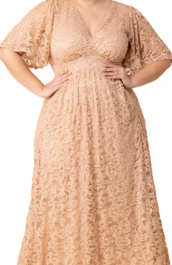 Champagne Luminous Sequin Lace Long Gown - Plus