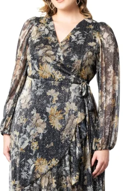 Clara Sparkling Long Sleeve Wrap Dress - Plus