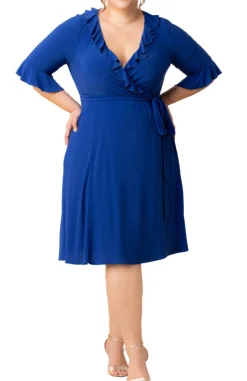 Cobalt Blue Barcelona Midi Wrap Dress - Plus