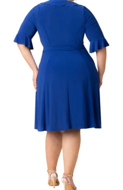 Cobalt Blue Barcelona Midi Wrap Dress - Plus