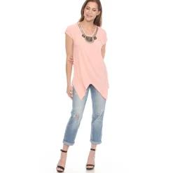 Coral Pink Beaded Angled Hem Knit Top