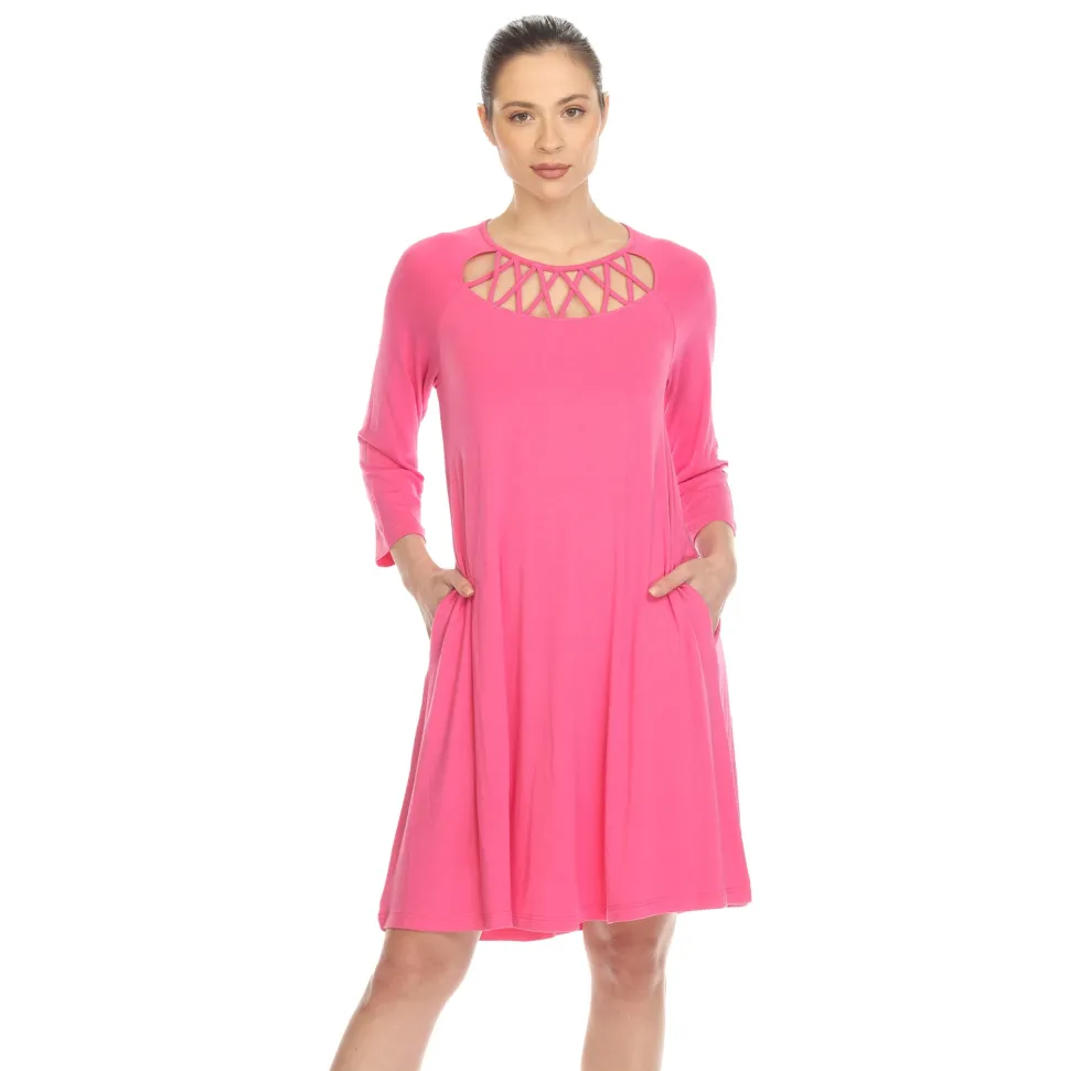 Criss Cross Neckline Swing Midi Dress