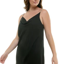 Detachable Chain Trim Strap Cowl Neck Dress, Black - Plus