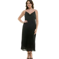 Detachable Chain Trim Strap Cowl Neck Dress, Black - Plus