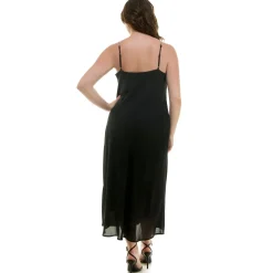 Detachable Chain Trim Strap Cowl Neck Dress, Black - Plus