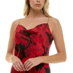 Detachable Chain Trim Strap Cowl Neck Dress