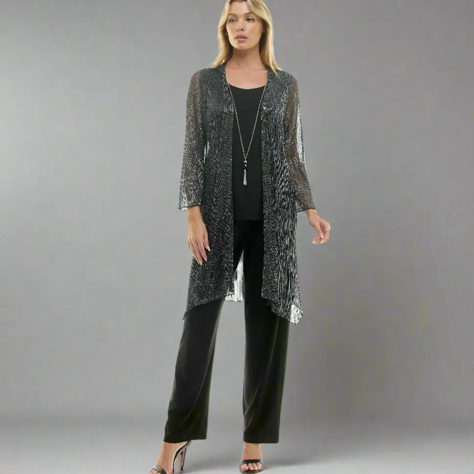 2Fer Pant Set w/ Detachable Necklace- Black/Silver