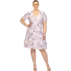 Floral Short Sleeve Knee Length Dress - Plus