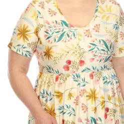 Floral Short Sleeve Knee Length Dress - Plus