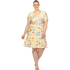 Floral Short Sleeve Knee Length Dress - Plus