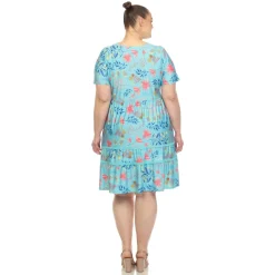 Floral Short Sleeve Knee Length Dress - Plus
