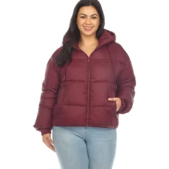 Full Front Zip Hooded Bomber Puffer Coat - Plus