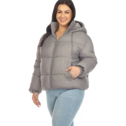 Full Front Zip Hooded Bomber Puffer Coat - Plus