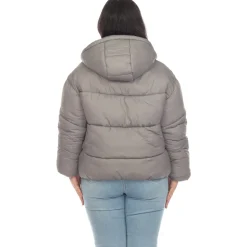 Full Front Zip Hooded Bomber Puffer Coat - Plus
