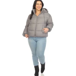 Full Front Zip Hooded Bomber Puffer Coat - Plus