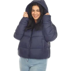 Full Front Zip Hooded Bomber Puffer Coat - Plus