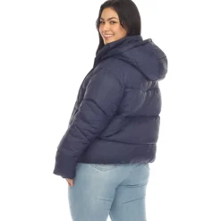 Full Front Zip Hooded Bomber Puffer Coat - Plus