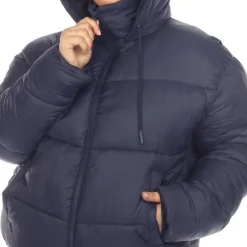 Full Front Zip Hooded Bomber Puffer Coat - Plus