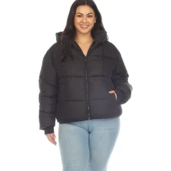 Full Front Zip Hooded Bomber Puffer Coat - Plus