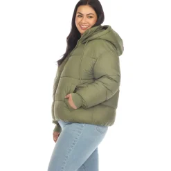 Full Front Zip Hooded Bomber Puffer Coat - Plus