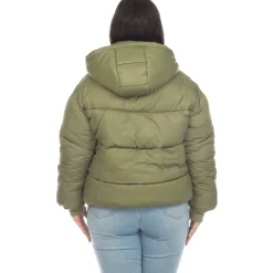 Full Front Zip Hooded Bomber Puffer Coat - Plus
