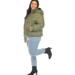 Full Front Zip Hooded Bomber Puffer Coat - Plus