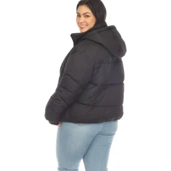 Full Front Zip Hooded Bomber Puffer Coat - Plus