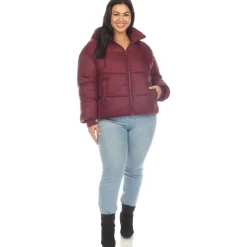 Full Front Zip Hooded Bomber Puffer Coat - Plus