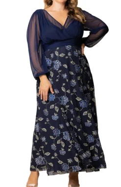 Isabella Embroidered Mesh Gown - Navy - Plus