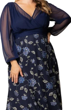 Isabella Embroidered Mesh Gown - Navy - Plus