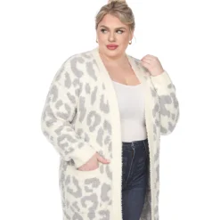 Leopard Print Open Front Sherpa Coat - Plus