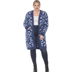 Leopard Print Open Front Sherpa Coat - Plus
