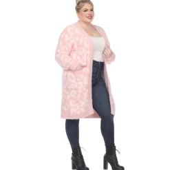 Leopard Print Open Front Sherpa Coat - Plus