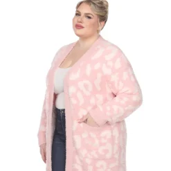 Leopard Print Open Front Sherpa Coat - Plus