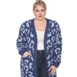 Leopard Print Open Front Sherpa Coat - Plus